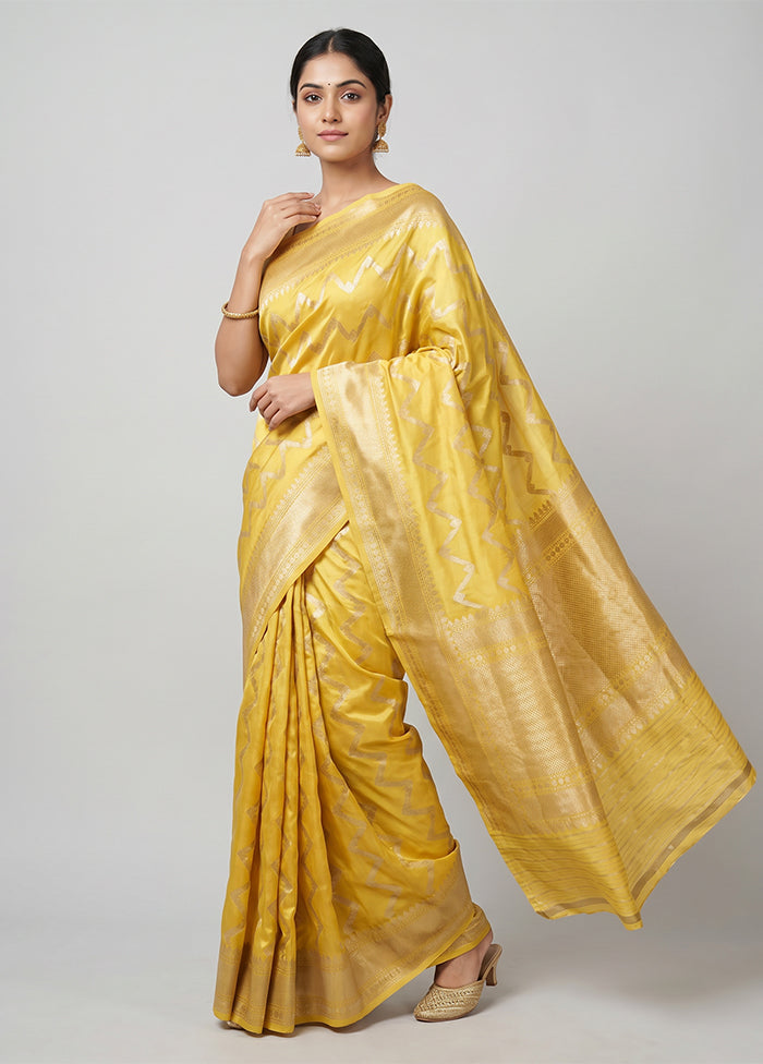 Yellow Handloom Katan Pure Silk Saree With Blouse Piece