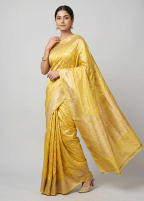 Yellow Handloom Katan Pure Silk Saree With Blouse Piece