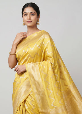 Yellow Handloom Katan Pure Silk Saree With Blouse Piece