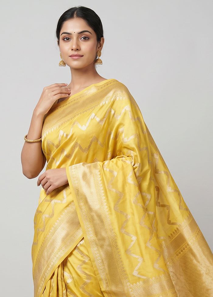 Yellow Handloom Katan Pure Silk Saree With Blouse Piece