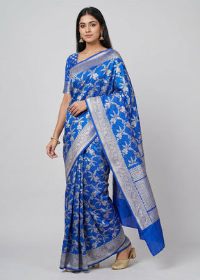 Blue Handloom Uppada Pure Silk Saree With Blouse Piece