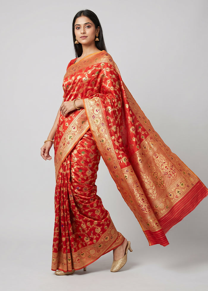 Red Handloom Uppada Pure Silk Saree With Blouse Piece