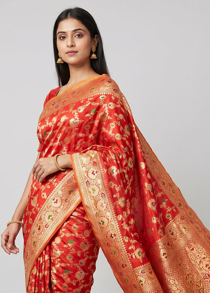 Red Handloom Uppada Pure Silk Saree With Blouse Piece