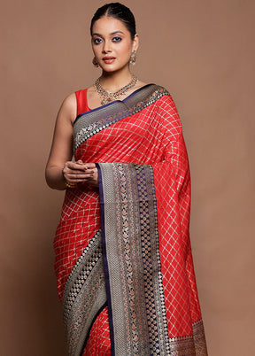 Red Uppada Silk Saree With Blouse Piece