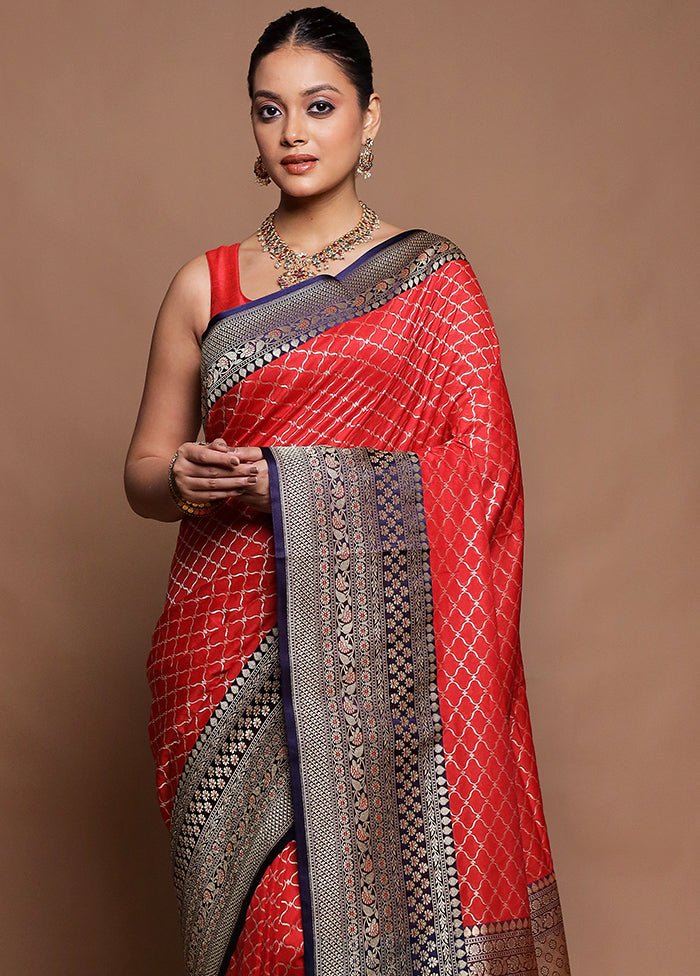 Red Uppada Silk Saree With Blouse Piece