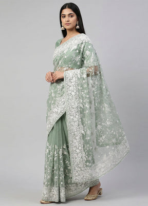 Green Organza Saree With Blouse Piece