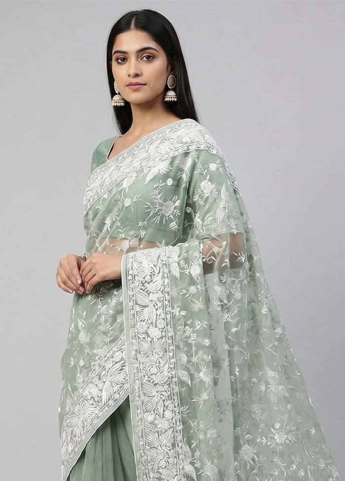 Green Organza Saree With Blouse Piece