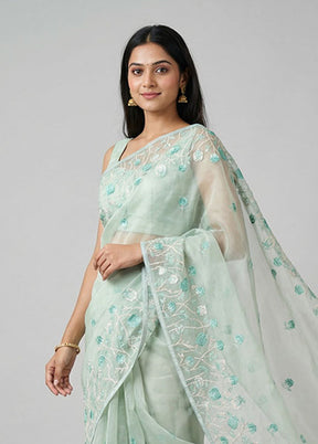 Green Organza Saree With Blouse Piece
