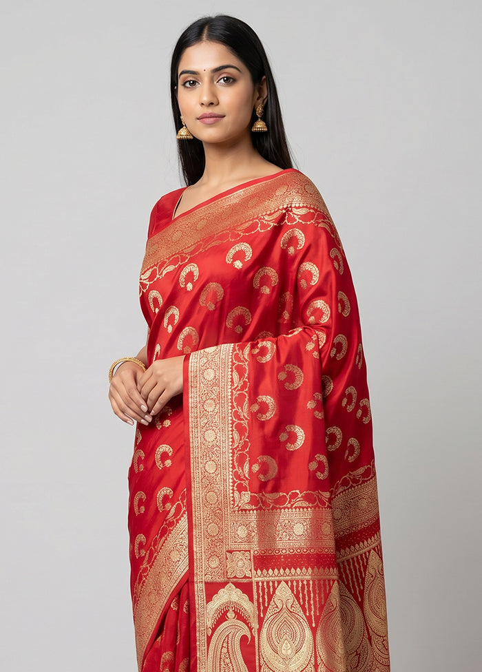 Red Banarasi Silk Saree With Blouse Piece
