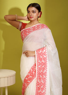 Green Tant Jamdani Saree Without Blouse Piece