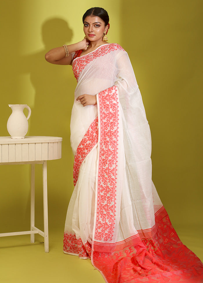 Green Tant Jamdani Saree Without Blouse Piece