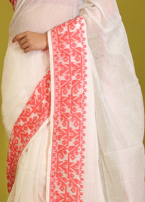 Green Tant Jamdani Saree Without Blouse Piece