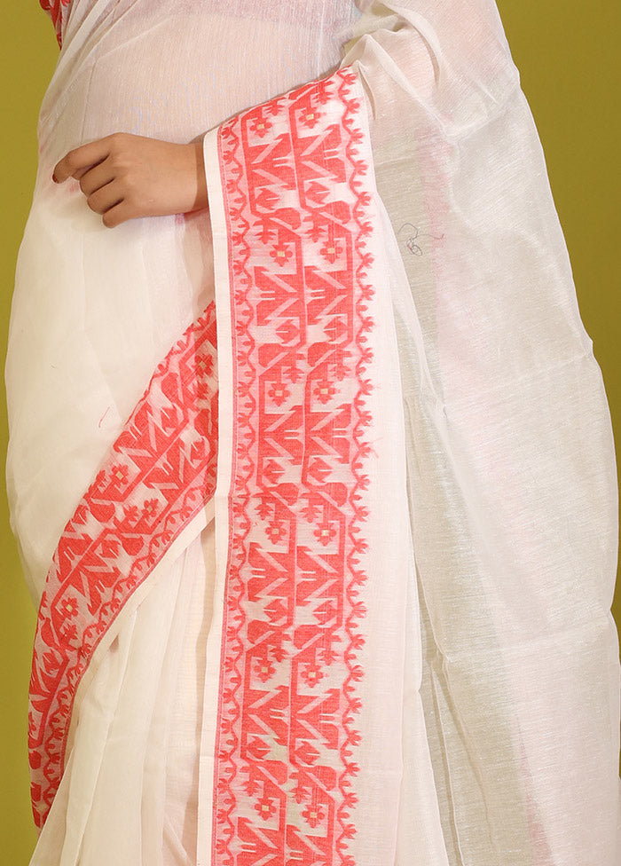 Green Tant Jamdani Saree Without Blouse Piece
