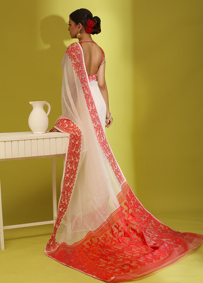 Green Tant Jamdani Saree Without Blouse Piece