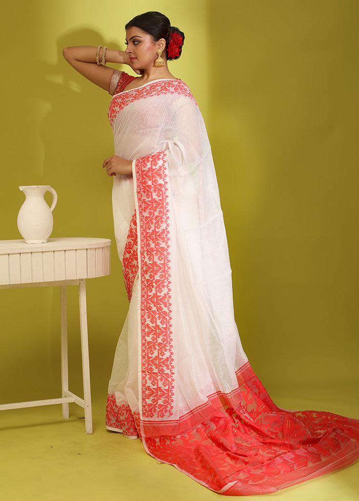 Green Tant Jamdani Saree Without Blouse Piece