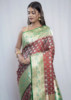 Maroon Tanchoi Banarasi Silk Saree With Blouse Piece