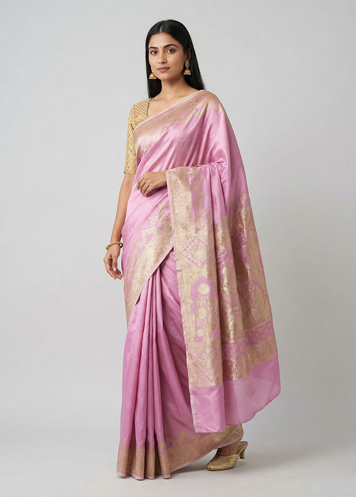 Pink Banarasi Silk Saree With Blouse Piece