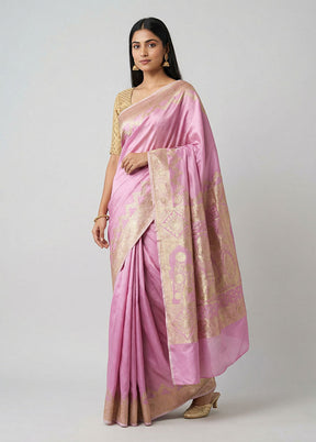 Pink Banarasi Silk Saree With Blouse Piece