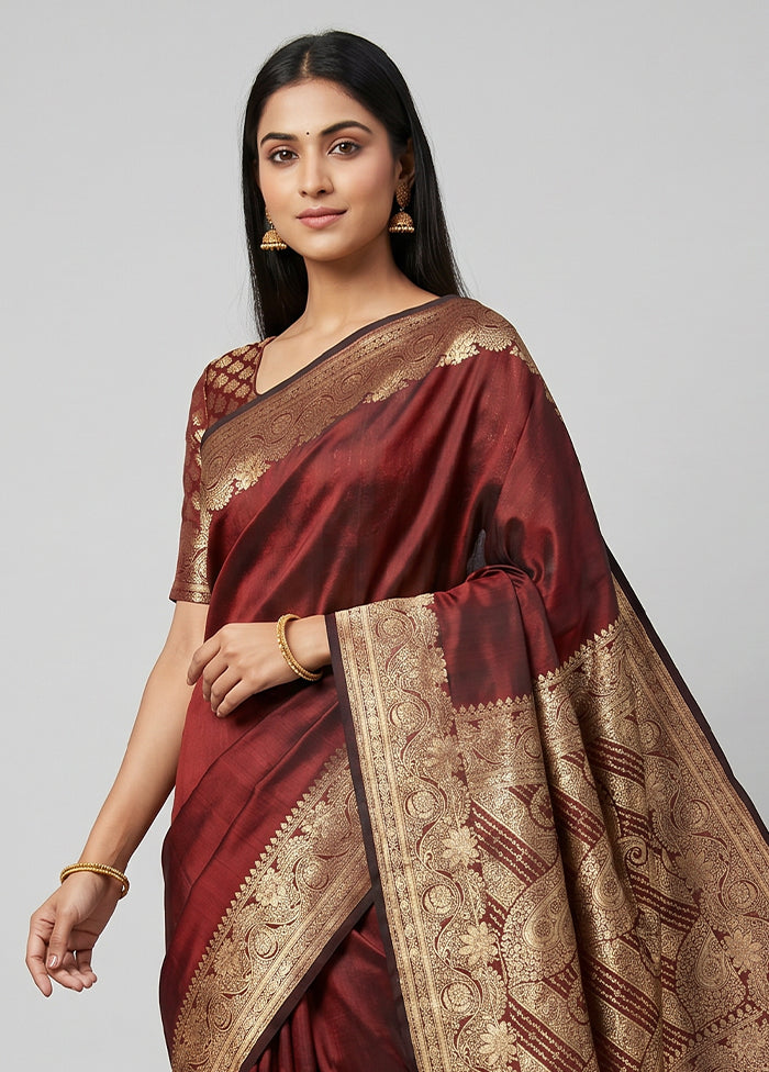 Maroon Banarasi Silk Saree With Blouse Piece