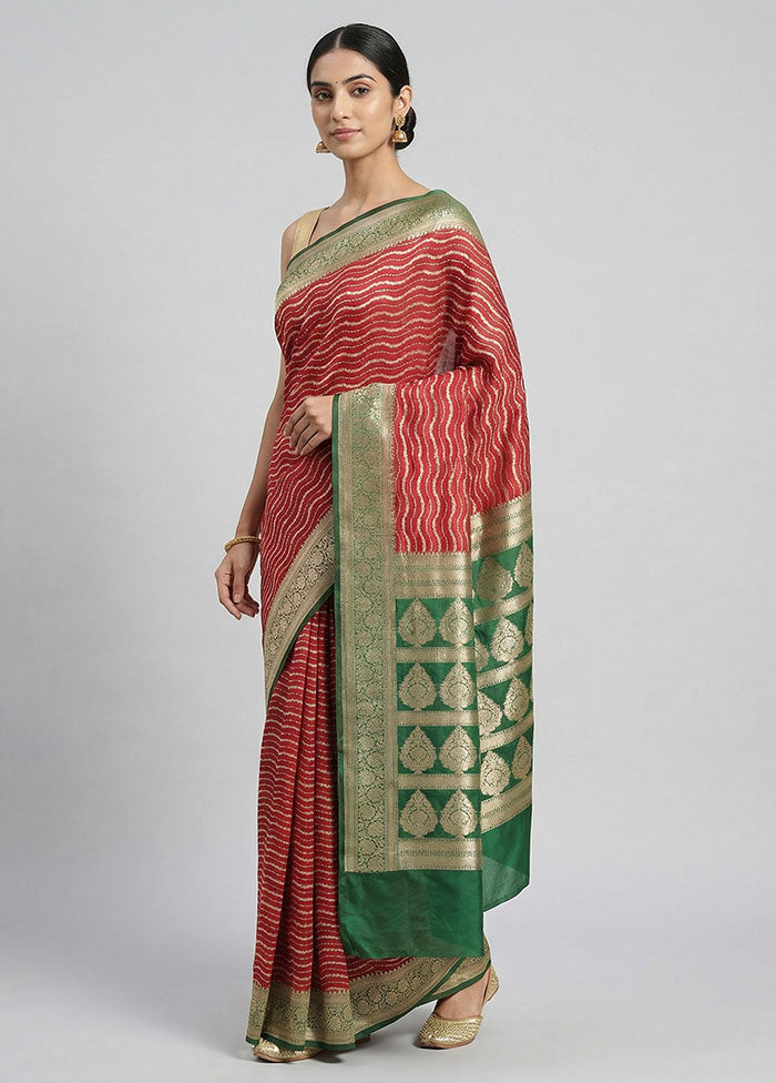 Red Organza Saree With Blouse Piece