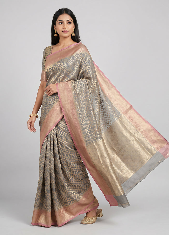 Grey Organza Saree With Blouse Piece