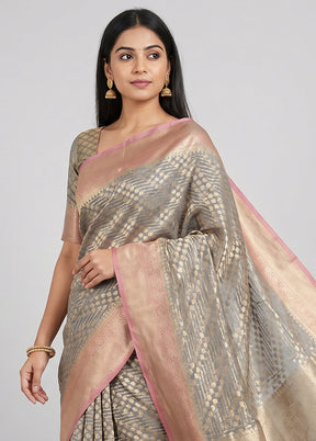 Grey Organza Saree With Blouse Piece