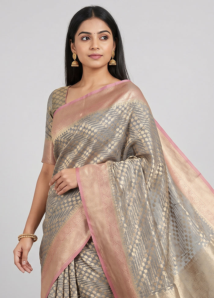 Grey Organza Saree With Blouse Piece