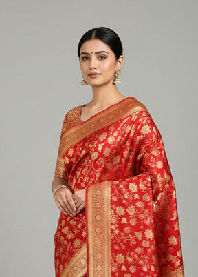 Red Uppada Silk Saree With Blouse Piece