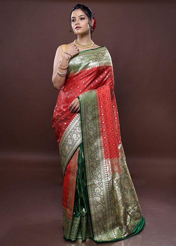 Red Tanchoi Banarasi Silk Saree With Blouse Piece