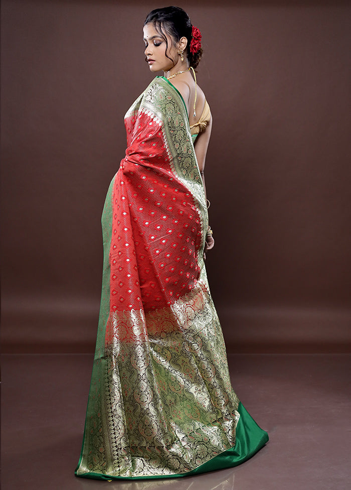 Red Tanchoi Banarasi Silk Saree With Blouse Piece