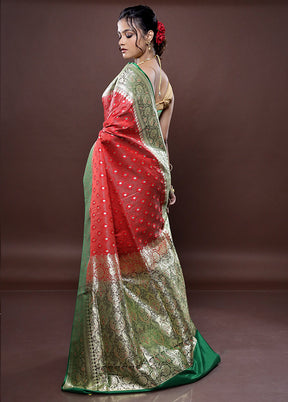 Red Tanchoi Banarasi Silk Saree With Blouse Piece