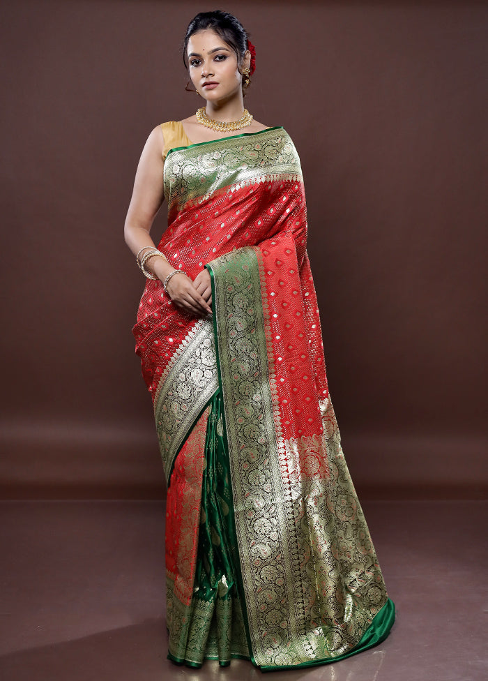 Red Tanchoi Banarasi Silk Saree With Blouse Piece