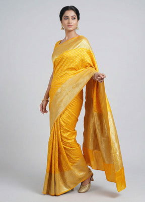 Yellow Banarasi Silk Saree With Blouse Piece