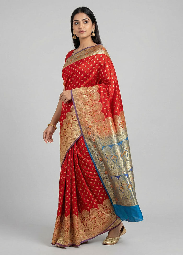 Red Banarasi Silk Saree With Blouse Piece