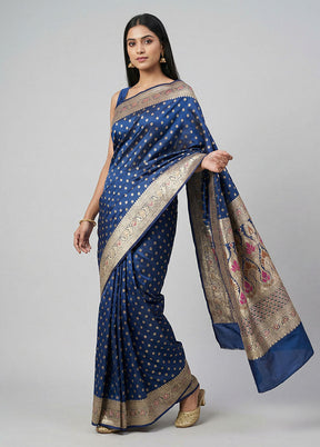 Blue Handloom Banarasi Pure Silk Saree With Blouse Piece