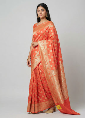 Pink Handloom Banarasi Pure Silk Saree With Blouse Piece