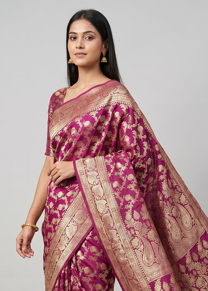 Purple Handloom Banarasi Pure Silk Saree With Blouse Piece