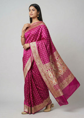 Purple Handloom Banarasi Pure Silk Saree With Blouse Piece