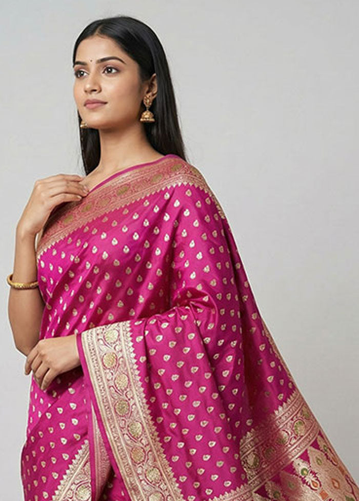 Purple Handloom Banarasi Pure Silk Saree With Blouse Piece