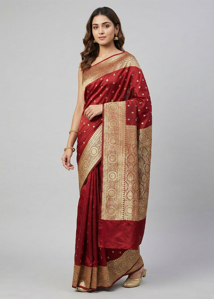 Red Banarasi Silk Saree With Blouse Piece