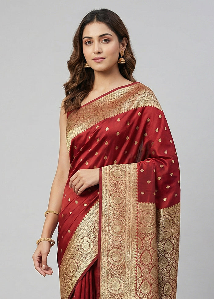 Red Banarasi Silk Saree With Blouse Piece