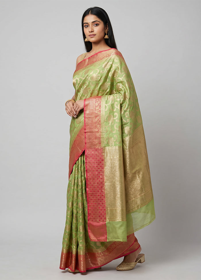 Green Kora Silk Saree With Blouse Piece