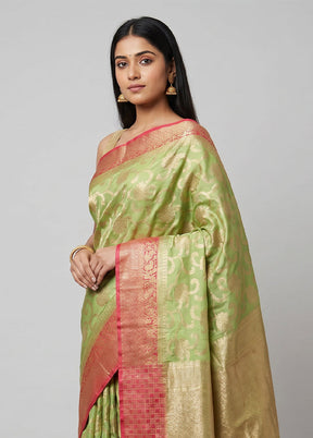 Green Kora Silk Saree With Blouse Piece