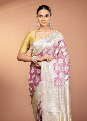 Pink Handloom Tanchoi Pure Silk Saree With Blouse Piece