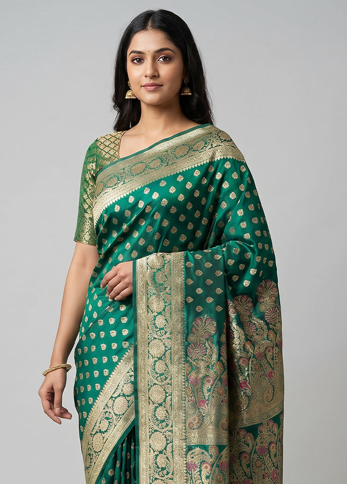 Green Handloom Banarasi Pure Silk Saree With Blouse Piece