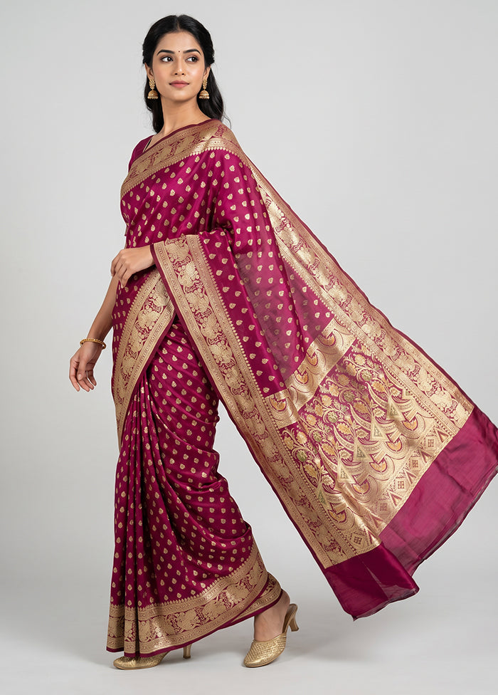 Maroon Handloom Banarasi Pure Silk Saree With Blouse Piece