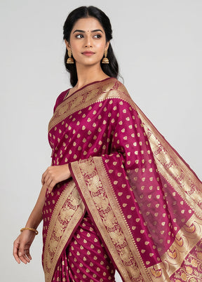 Maroon Handloom Banarasi Pure Silk Saree With Blouse Piece