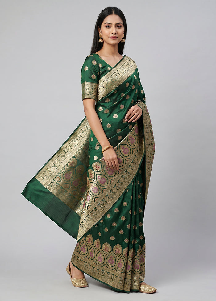 Green Handloom Banarasi Pure Silk Saree With Blouse Piece