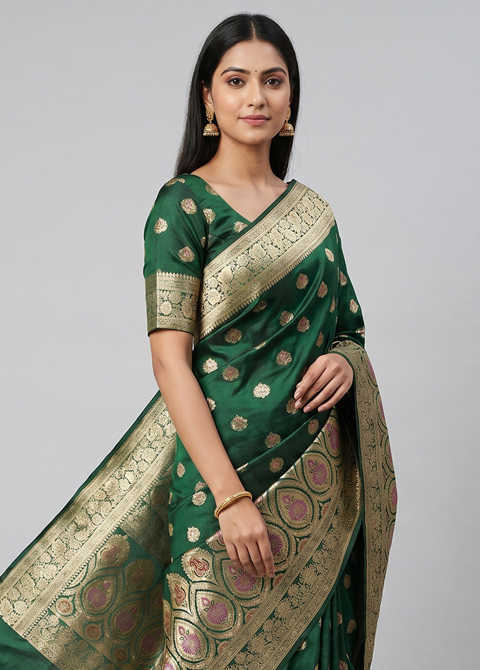 Green Handloom Banarasi Pure Silk Saree With Blouse Piece