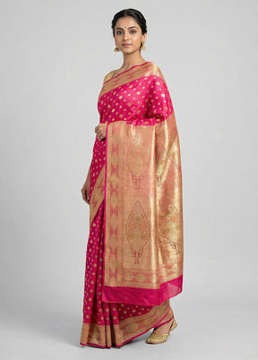 Pink Handloom Banarasi Pure Silk Saree With Blouse Piece